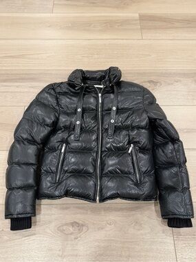 Saint Laurent Paris Black Perforated Leather Down Puffer Jacket Size 44 READ